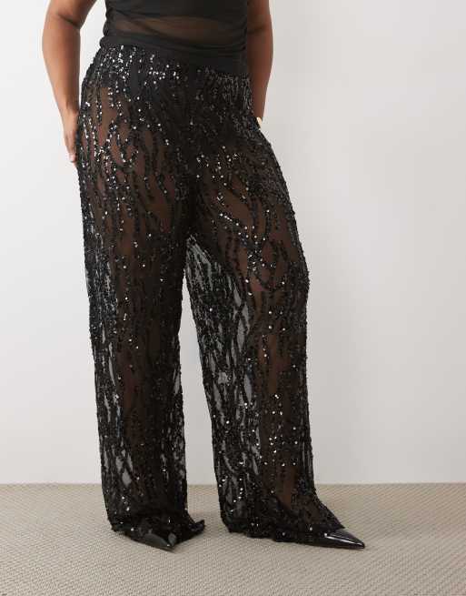TFNC Plus pantalon large en tulle à sequins noir, 3 de 5