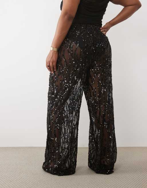 TFNC Plus pantalon large en tulle à sequins noir, 5 de 5