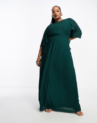 TFNC Plus pleated maxi dress with cape detail in forest green - ASOS Price Checker