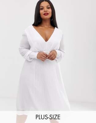 TFNC Plus pleated midi dress in white 