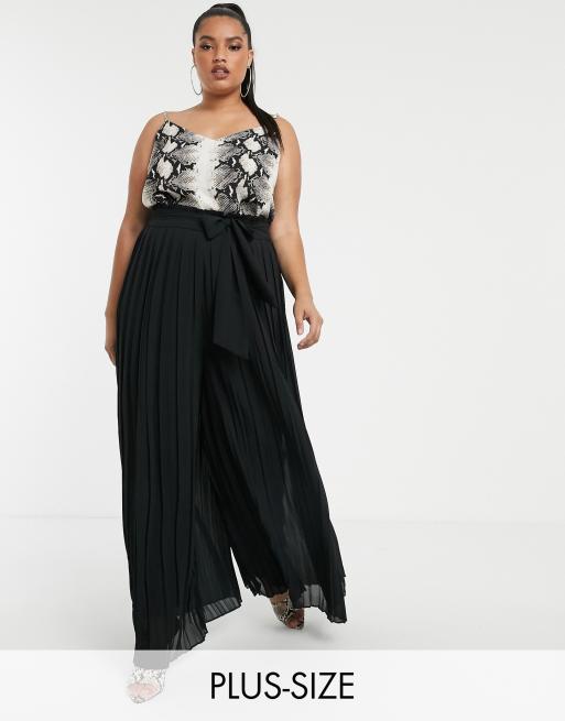 Plus size pleated wide leg clearance pants