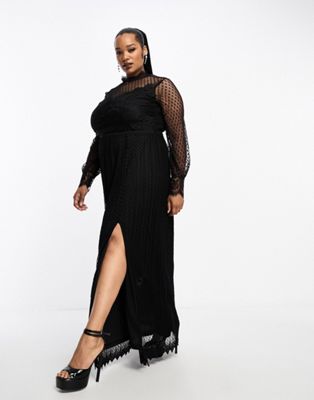TFNC Plus high neck maxi dress with lace detail in black  - ASOS Price Checker