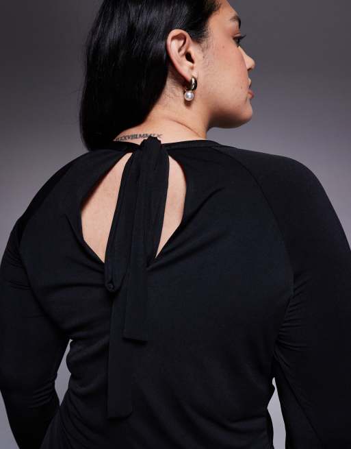 TFNC Plus - Robe longue à manches longues, découpes aux épaules et dos ouvert - Noir, 4 de 4