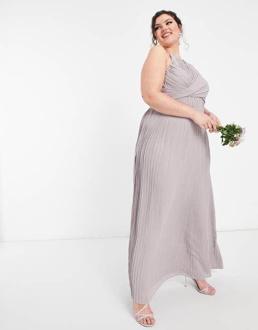 Tfnc Plus Robe Longue Cache CÅur Plissee De Demoiselle D Honneur Gris Asos