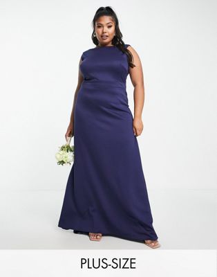 TFNC Plus Bridesmaid bow back maxi dress in navy blue - ASOS Price Checker