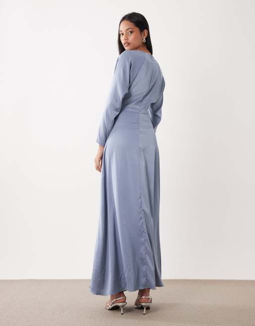TFNC Plus - Robe longue de demoiselle d'honneur en satin à manches longues - Bleu cendré, 4 de 4