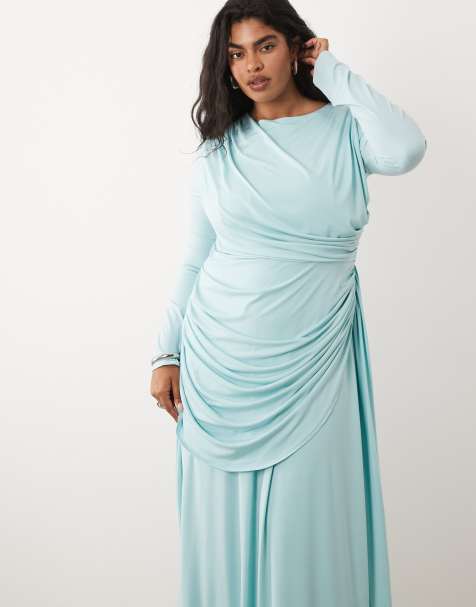 TFNC Plus - Robe longue drapée près du corps avec jupe évasée - Bleu pastel - view 1