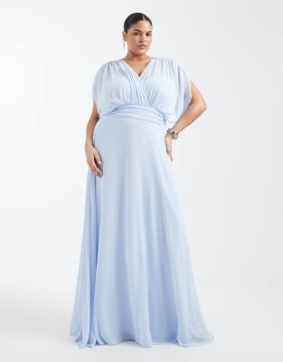 TFNC Plus - Robe longue et plissée pour demoiselle d'honneur en mousseline - Bleu