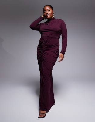 Robe longue ornementée à col montant - Cerise-rose 56