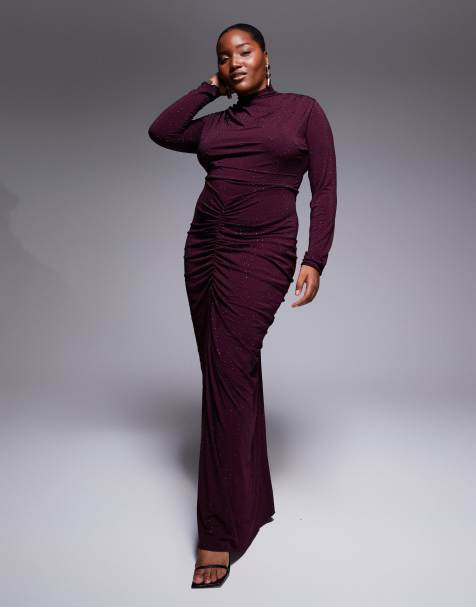 TFNC Plus - Robe longue ornementée à col montant - Cerise - view 1