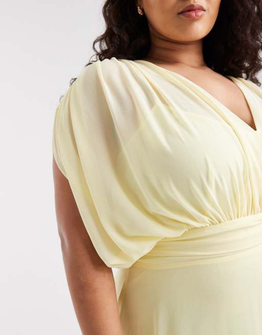 TFNC PLus - Robe plissée longue pour demoiselle d'honneur en mousseline - Citron beurre, 2 de 4