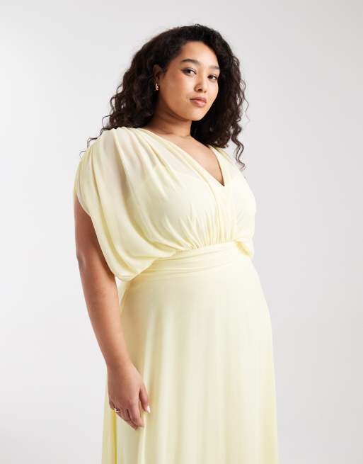TFNC PLus - Robe plissée longue pour demoiselle d'honneur en mousseline - Citron beurre, 3 de 4