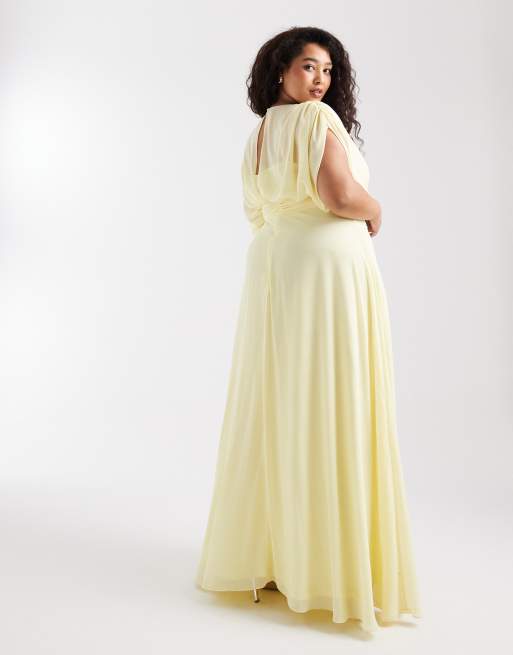 TFNC PLus - Robe plissée longue pour demoiselle d'honneur en mousseline - Citron beurre, 4 de 4
