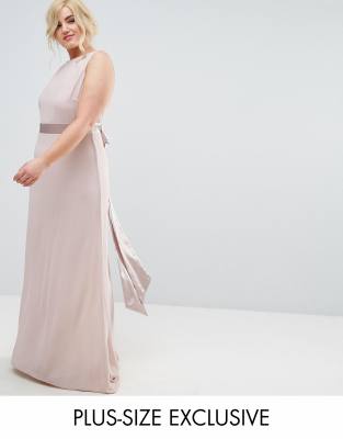 tfnc sateen bow back maxi bridesmaid dress in pink