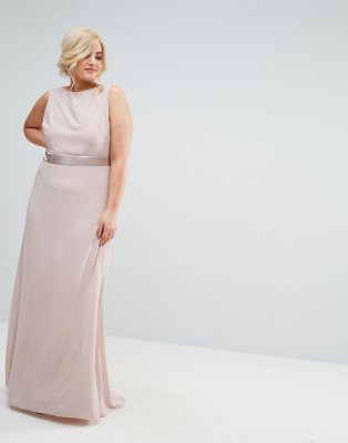 tfnc sateen bow back maxi bridesmaid dress in mink