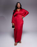 [TFNC Plus] TFNC Plus satin kimono sleeve maxi dress in red 22 RED