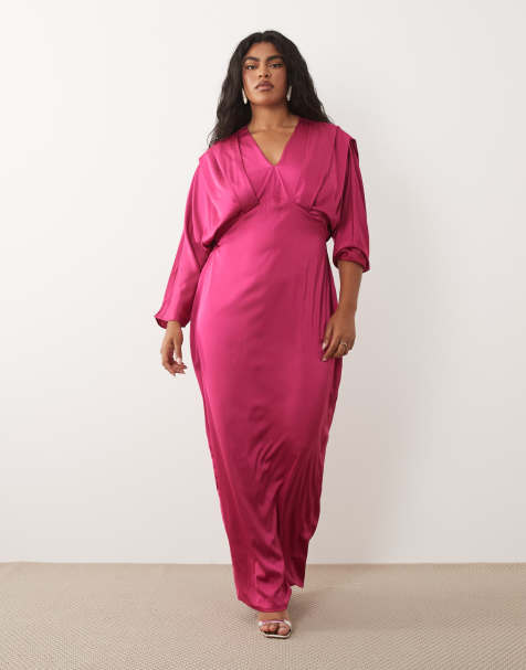 TFNC Plus – Satin-Maxikleid in Dunkelrosa mit Kimonoärmeln - view 1