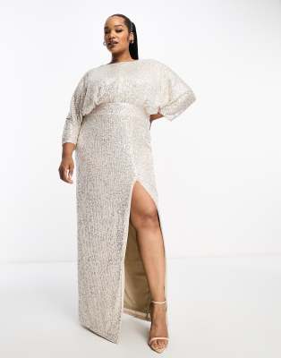 Tfnc Plus Sequin Kimono Sleeve Maxi Dress In Silver