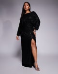 [TFNC Plus] TFNC Plus sequin kimono top maxi dress in black 22 BLACK