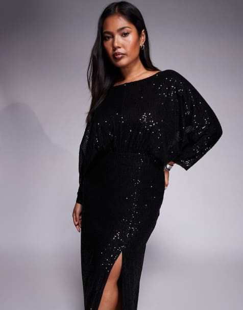 green emerald velvet dress Plus Size Sequin & Velvet Bardot Maxi Dress - Black main image 1