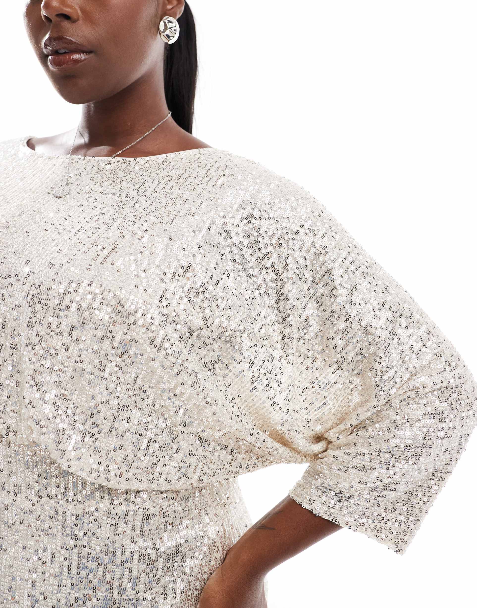 tfnc plus sequin kimono top mini dress in silver