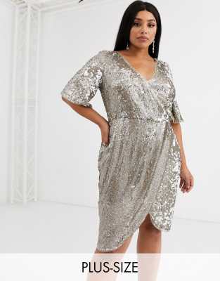 gold sequin wrap dress plus size