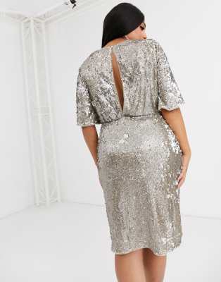 plus two tone wrap sequin dress