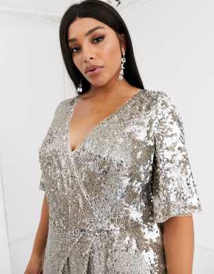 plus two tone wrap sequin dress