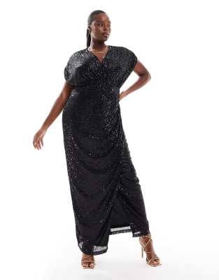 sequin wrap maxi dress in black