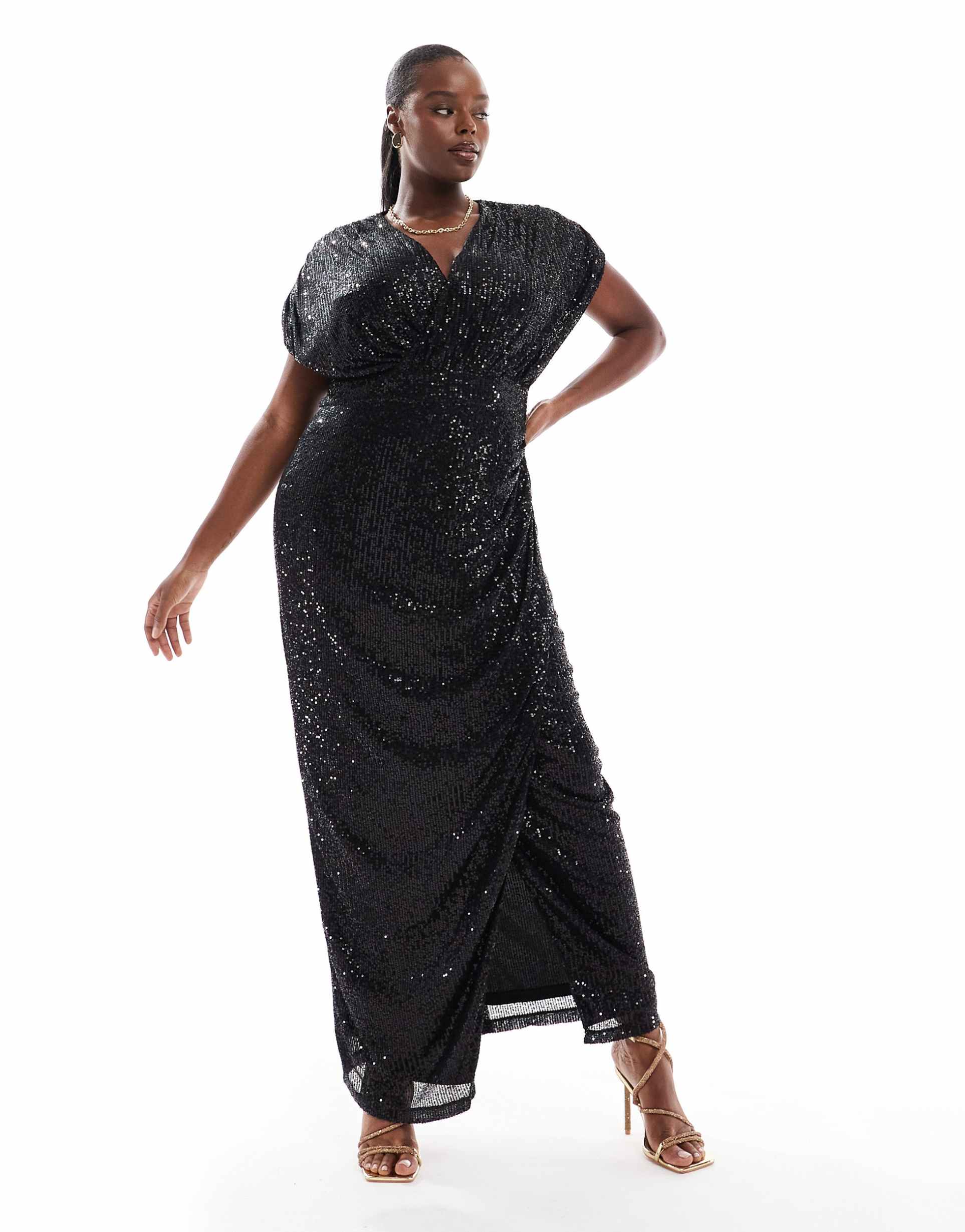 tfnc plus sequin wrap maxi dress in black