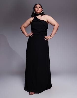 Tfnc Plus Shoulder Scarf Neck Maxi Dress In Black