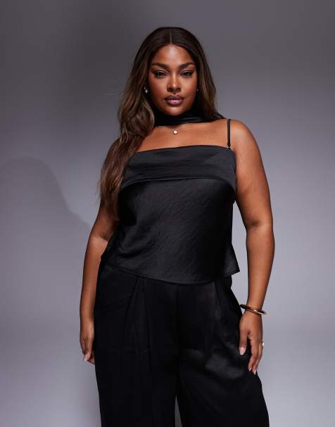 TFNC Plus - Top a fascia nero con foulard in coordinato - view 1