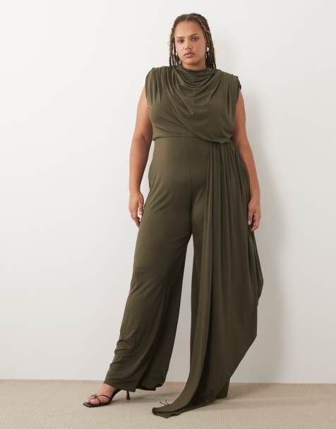 TFNC Plus - Tuta jumpsuit kaki con dettaglio drappeggiato e fascia - view 1