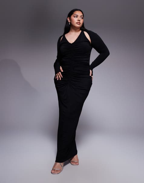 TFNC Plus - Vestito lungo a maniche lunghe nero con cut-out sulle spalle e schiena scoperta - view 1