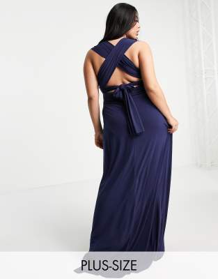 TFNC Plus - Vestito lungo da damigella blu navy multiposizione