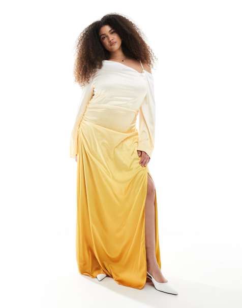 TFNC Plus - Vestito lungo da damigelle d'onore limone sfumato a maniche lunghe - view 1