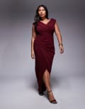 [TFNC Plus] TFNC Plus wrap detail bardot midaxi dress in wine-Red 22 Wine