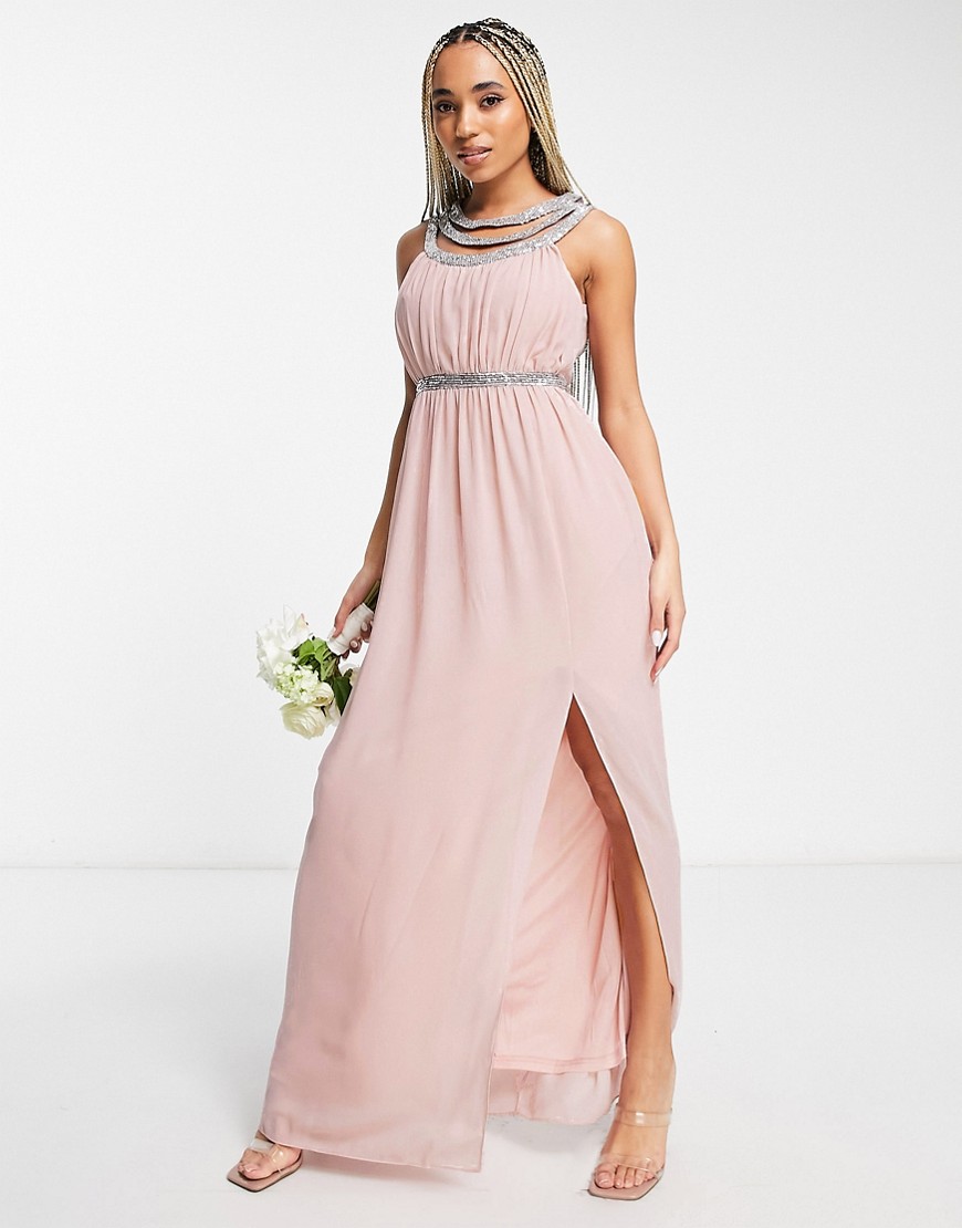 TFNC premium embellished back and front maxi dress in mauve - PINK
