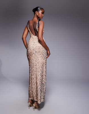 Tfnc Premium Maxi Dress With V-back And Shoulder Bows In Neutral
