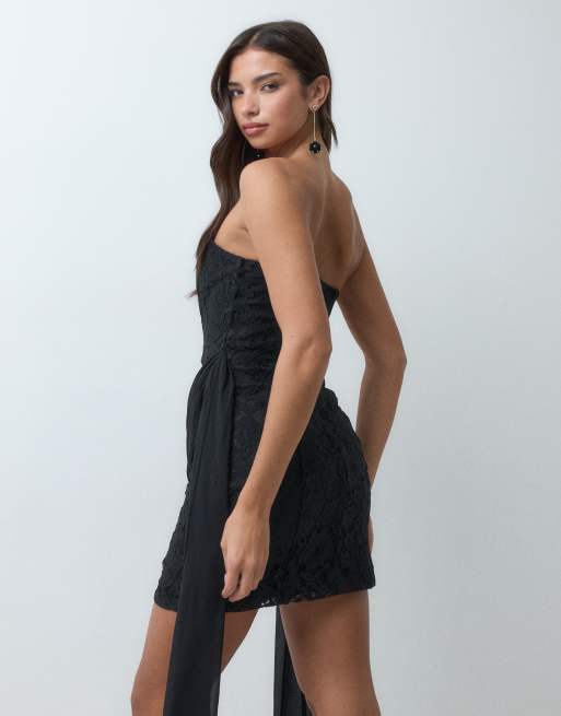 TFNC Premium sculpted corset detail lace and chiffon mini dress in black, 4 of 5