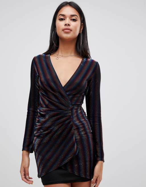 Rainbow metallic deals wrap dress