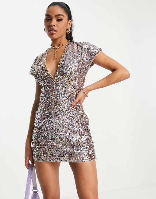 TFNC Robe à sequins nouée au dos Multicolore ASOS