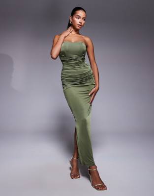 TFNC - Robe bandeau mi-longue à fronces - Olive-Vert