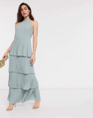 TFNC high neck tiered midaxi bridesmaid dress in sage - ASOS Price Checker