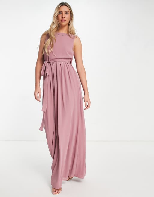 TFNC - Robe de demoiselle d'honneur longue en mousseline avec dos bénitier très échancré - Lavande