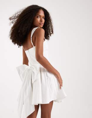 Robe de mariée courte plissée style corset avec naud dans le dos - Ivoire-Blanc 34