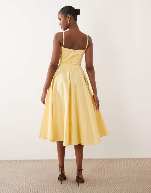 TFNC - Robe évasée mi-longue en coton avec bonnets préformés et bretelles fines - Citron, 4 de 4