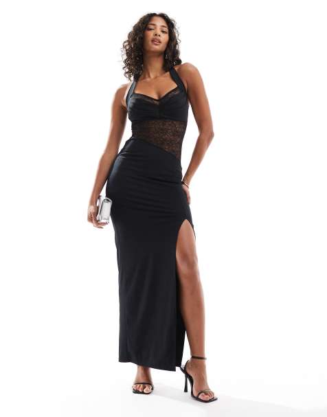 TFNC - Robe longue à détail en dentelle et jupe en satin - Noir - view 1