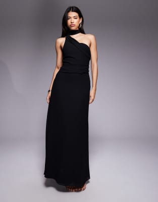 TFNC - Robe longue asymétrique avec encolure foulard - Noir