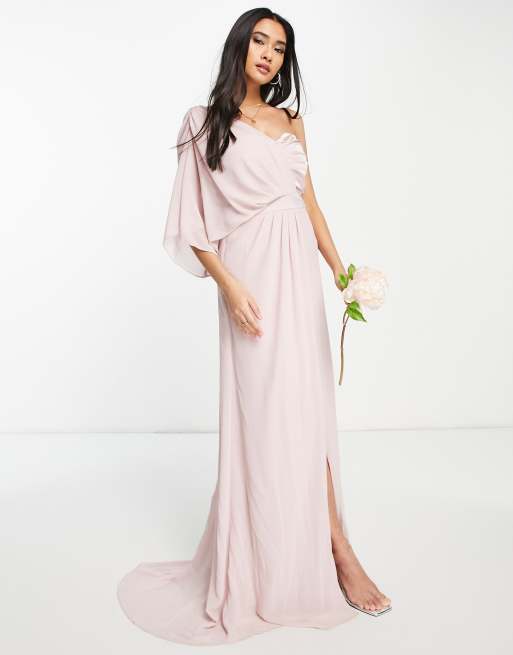 TFNC - Robe longue asymétrique de demoiselle d'honneur en mousseline - Vison